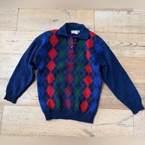 Vintage Argyle Crewneck Sweater in Navy, Red & Green